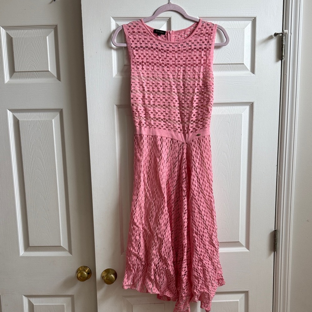 Escada Pink Eyelet Knit Sleeveless dress